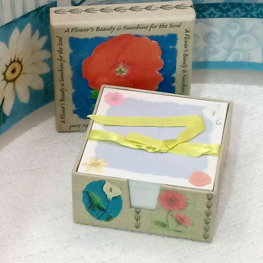 Paper Notes Box Desk Set Floral Art Sheets Poppy Calla Lilly Daisies Dona Turner